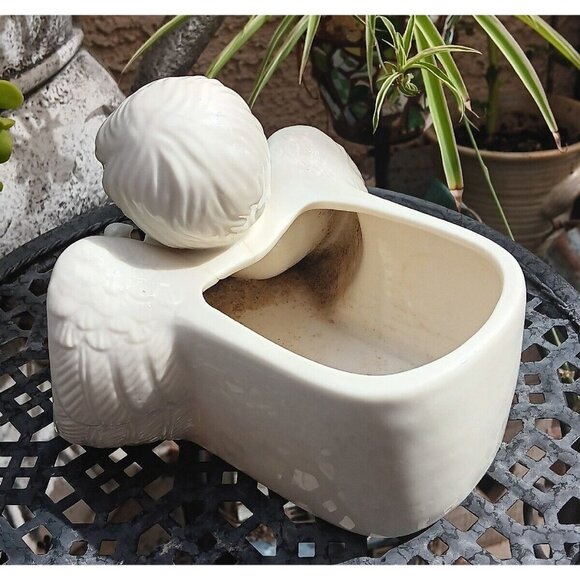 Vintage ANGEL WITH BIRD Ceramic Planter Garden Decor Art Cherub - Picture 5 of 10